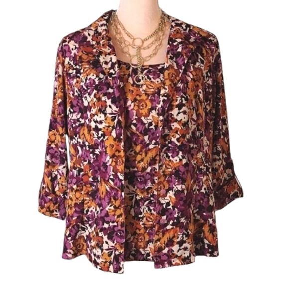VTG 2 Piece Fall Printed Cottagecore Sleeveless Blouse and Jacket Set Large P - Picture 3 of 15